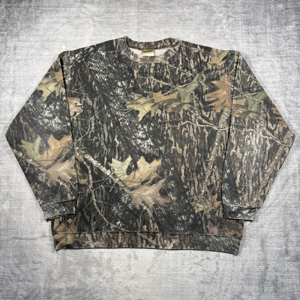 Mossy Oak Sweatshirt Mens XL Real Tree Break Up Vintage Y2K Hunting Punk Grunge